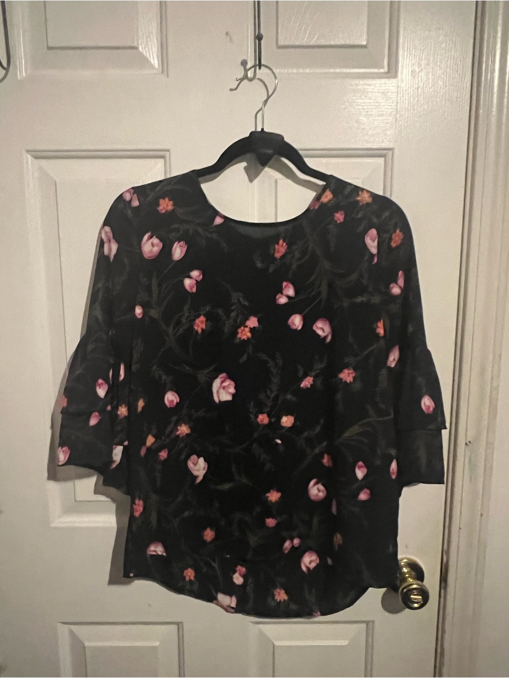 Women's Black Floral Blouse with Pink Accents